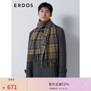 ERDOS 纯羊绒起毛四色织格纹围巾舒适保暖易打理百搭男士围巾 沙漠金 180cmX30cm