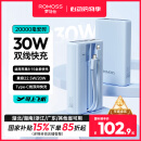 罗马仕30W自带线充电宝20000毫安时双向快充 支持苹果15可上飞机 适用于苹果华为手机平板笔记本 远峰蓝