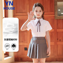 衣诺坊女童白衬衫短袖夏款儿童白T恤小学生衬衣大合唱班服六一演出礼服