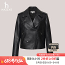 哈吉斯（HAZZYS）女装 春秋款女士落肩袖宽松机车风皮衣女ALVSU0BCU71 黑色BK L (165/88A 40)