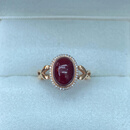 兆浤阿卡珊瑚椭圆戒指18K金满钻围镶珊瑚戒指轻奢珠宝级高端女戒送礼