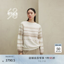鄂尔多斯1980秋冬圆领费尔岛提花长袖贝壳手绣女纯羊绒衫 乳白 160/84A/M