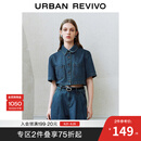 UR2025秋季新款女装复古做旧纽扣短袖牛仔衬衫UYU850037 蓝色 M