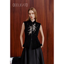 OBBLIGATO奥丽嘉朵2025春季新品新中式立领钉珠刺绣提花马甲 黑色 L