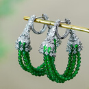 洛丽亚大气豪镶天然冰辣绿翡翠A货银镶小米珠流苏圆环设计耳环耳扣耳钉