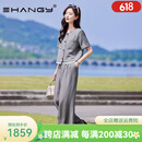 Ehangy轻奢品牌2025年夏季新款套装女减龄休闲大方得体阔腿裤两件套 云灰色两件套 S