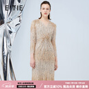 爱特爱（EITIE）重工艺流苏扭结收腰礼服裙主持敬酒服秋新款高端女装7577206 金色78 M 160
