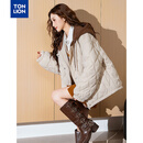 唐狮（TonLion）2025秋冬女针织拼接撞色连帽短款棉衣