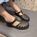 Melissa（梅丽莎）夏季包头平底鞋女鞋巴西编织猪笼凉鞋复古罗马melissa女鞋 哑光黑 37