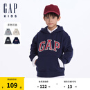 Gap【大小童同款】男童logo抓绒连帽卫衣646085 海军蓝 130cm(8-9岁) 亚洲尺码
