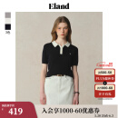 ELAND【莱赛尔＋亚麻】衣恋针织T恤女polo领撞色门襟短袖25夏新款 藏青色(59)Navy L /170