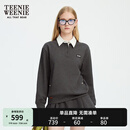 Teenie Weenie小熊女装卫衣2025秋季新款简约舒适休闲撞色翻领上衣 煤灰色 S