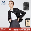 Navigare意大利小帆船女士短装单皮衣立领机车风修身外套2336703509 M 