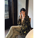 三吉黑花【南枝仙】新中式非遗梭织丝绒烂花衬衫女外套国风洋气潮 鎏金 L