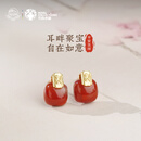 布达拉宫925银镶南红福莲戒指耳饰女本命年指环耳钉耳环生日礼物送女友