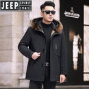 JEEP SPIRIT派克服棉衣男士中长款冬季可拆卸加厚羊羔毛内胆保暖连帽外套男 黑色 2XL 185