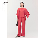 噢姆（AUM）【轻松套装】AUM噢姆2025年秋季新款不规则下摆上衣休闲阔腿裤女 红色上衣 L