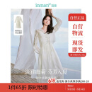 茵曼新中式流苏盘扣衬衫两件套夏季女装刺绣吊带裙套装 梨花杏 XL