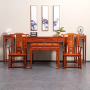 三匠名居红木家具非洲花梨（学名：刺猬紫檀）中堂六件套条案神台供桌实木中式客厅玄关桌条桌香案 六件套：198翘头案+官帽椅+花架