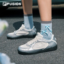 FILAFUSION斐乐女子薄底鞋2025夏季银色板鞋网面休闲运动德训鞋 雪白/太空银-SS 37.5