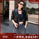 美洋（MEIYANG）瘦瘦皮衣蛋白皮利落帅气双拉链短款长袖夹克外套时尚百搭短外套女 黑色 S