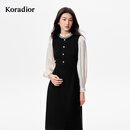 珂莱蒂尔25年秋新款法式优雅拼接假两件长袖气质钉珠连衣裙女 黑色 L