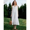 ELLE【明星同款】拾贝少女海军领连衣裙女2026夏季新款减龄小白裙 白色 M