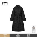 麦檬【反季特惠】MM冬高级时尚收腰黑色长款翻领棉服女5EA280931 黑色 S