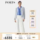 PORTS宝姿女装2024春夏新款优雅长袖外套精致圆领花呢夹克 蓝绣球混色 S (4)