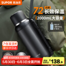 苏泊尔（SUPOR）保温壶大容量不锈钢暖水壶热水瓶户外旅行壶便携车载运动保温杯子 儒雅黑 2L 【茶滤+背带】