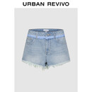 UR2025秋季新款女装休闲撞色花边毛须装饰牛仔短裤UYY850192