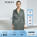 PORTS宝姿商场同款新品女装气质不规则翻领斜纹风衣 静谧绿 M (6)
