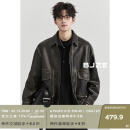 伯爵卓尔手工擦色做旧复古PU仿皮皮衣男士夹克外套2024秋冬新款 E431657 漆黑 2XL