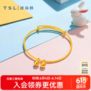 谢瑞麟（TSL）黄金手镯婴儿童双铃铛光面抽拉式足金宝宝BB手镯满月礼物YQ823 约3.75克（工费580元)