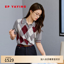 EP雅莹2025早秋新款女装 英伦风撞色设计格纹短袖polo针织衫9585A 灰色 M