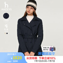 哈吉斯（HAZZYS）女装 春秋款女士翻领通勤风双排扣棉服女ASSSU0BCF04 藏青色NV M （160/84A 38）