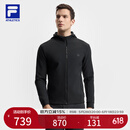 FILA 斐乐官方男士针织连帽外套2025春新款健身运动基础简约夹克男 深黑-BK L