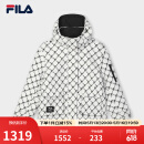 FILA 斐乐官方女士棉服2025春新款时尚休闲满印LOGO保暖连帽外套 云菇白-WT M 165/84A
