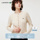 LACOSTE法国鳄鱼女装秋季时尚潮流百搭圆领绞花开衫长袖毛衣|AF0904 IBR/米色 M /165