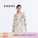 ERDOS 25春夏新品圆领刺绣提花多巴胺遮肉显瘦宽松女套衫羊绒衫 白 L 170/88A