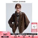 VEGA CHANG春秋季皮衣外套女2025年新款复古旷野美拉德外套 机车棕 M