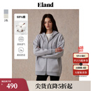 ELAND衣恋卫衣女运动风oversize版连帽棉质舒适外套2024秋季新款 灰色(15)Grey M/165