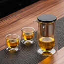 按压一键出水飘逸杯泡茶壶玻璃茶壶泡茶专用双层防烫隔热家用茶具 双层玻璃飘逸杯（2茶杯）