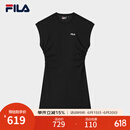 FILA 斐乐官方女子针织连衣裙2025夏季新款时尚休闲无袖收腰裙子 正黑色-BK L 170/88A/L