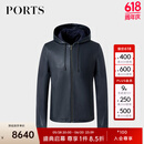 PORTS宝姿男装早秋连帽商务皮衣时尚夹克ML9U002LZD019 NAVY S