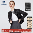 Navigare意大利小帆船女士短装单皮衣立领机车风修身外套2336703509 M 