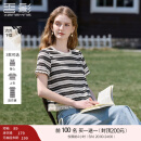 香影流苏条纹黑色t恤女短袖2025夏装新款宽松休闲风正肩圆领上衣 黑色 T恤款 M
