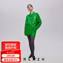 URLAZH秋季新款正绿潮感衬衫式落肩皮衣外套女 正绿 S