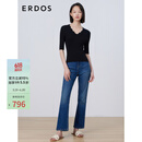 ERDOS 春夏波浪边设计V领半袖女桑蚕丝抽条针织衫 黑 M 160/84A