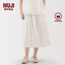 无印良品（MUJI）女式 强捻 抽褶裙 长半身裙女裙子女装格子裙25年夏季BE1VEC5S 米白色 M （160/66A）